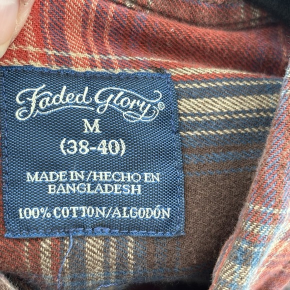 Vintage FADED GLORY Plaid Shirt Mens M Blue Orange Brown Blanket Plaid Grunge - Picture 6 of 8